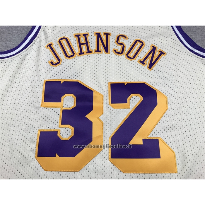 Maglia Los Angeles Lakers Magic Johnson #32 Mitchell & Ness Chainstitch Crema